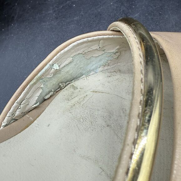 ALDO Pointed Toe Beige Pump Heel Womens Size 6.5 Gold Trim - Picture 9 of 10